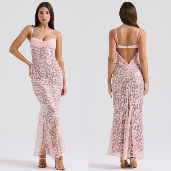 House of CB Azzurra metallic lace bodycon gown size Medium - Picture 1 of 15
